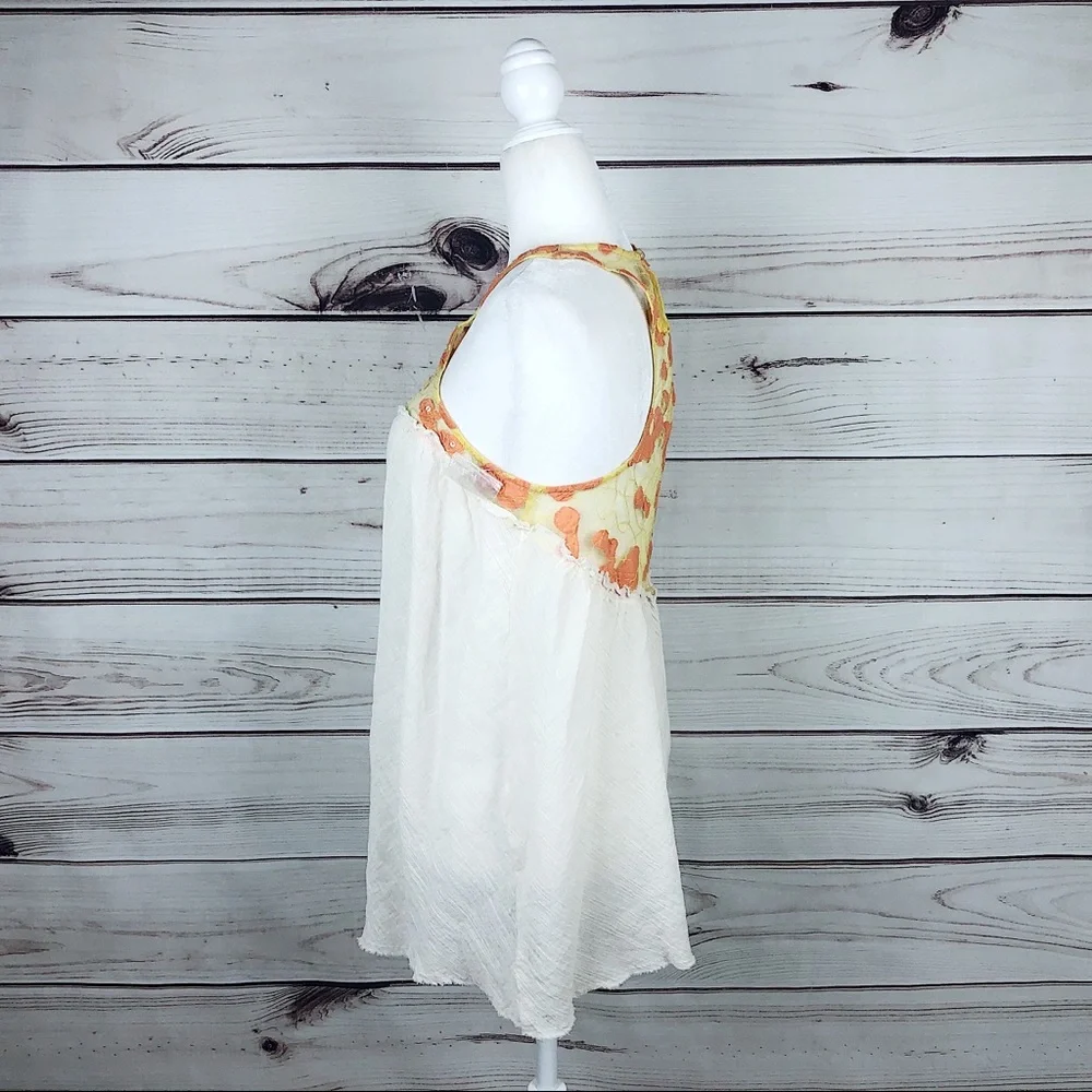 Free People Orange Lace Crepe High Neck Asymmetrical Tank - Picture 6 of 9